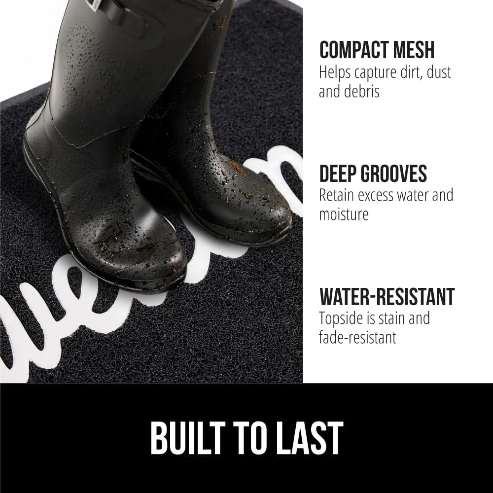 GORILLA GRIP 100% Water Resistant 47x35 All Weather Hello Door Mat, Dirt Grabber Mesh Welcome Doormat, Stain and Fade Resistant, Low Profile Entryway Mats for Home Front or Back Entrance, Black/White