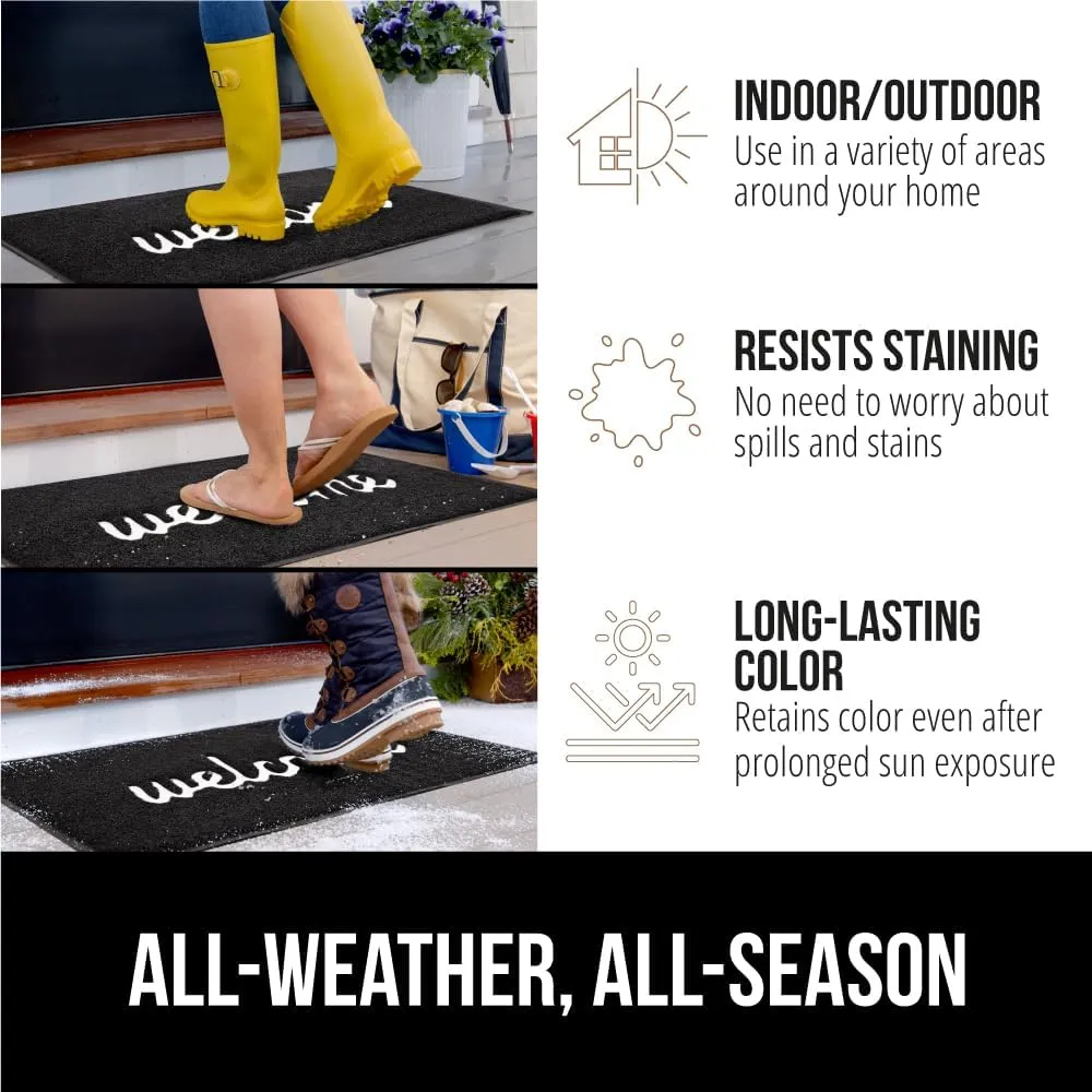 GORILLA GRIP 100% Water Resistant 47x35 All Weather Hello Door Mat, Dirt Grabber Mesh Welcome Doormat, Stain and Fade Resistant, Low Profile Entryway Mats for Home Front or Back Entrance, Black/White