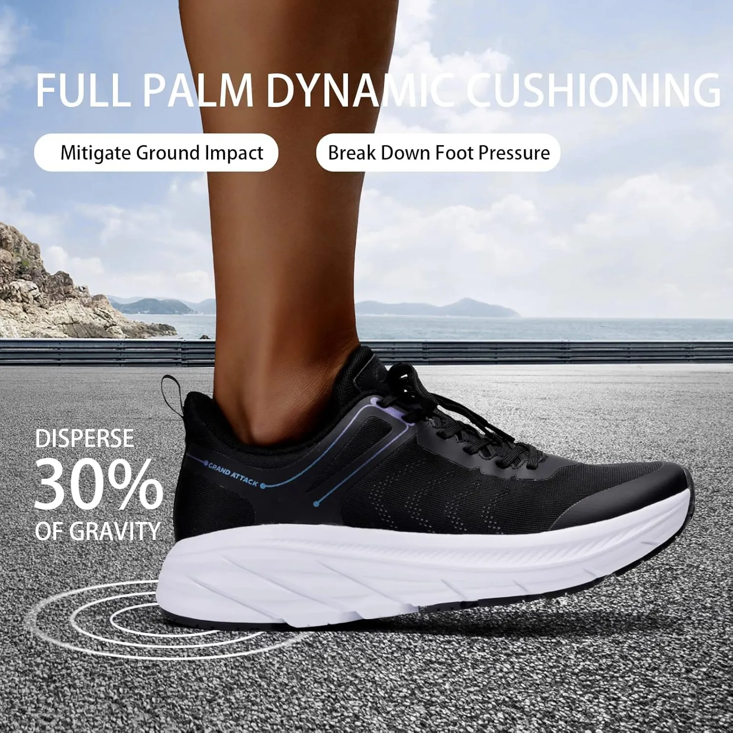 Grand Attack Men's Road Running Walking Shoes | Max Cushioned Comfort | Durable Non-Slip | Breathable Athletic Tennis Cross-Training Sneakers