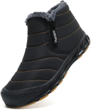 Hanani Mens Snow Boots Waterproof Winter Boots for Men Fur Lined Warm Ankle Boots Zipper Closure Slip on Outdoor Boot Comfortable Walking Shoes