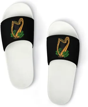Harp with Clover Funny House Sandals Non Slip Shower Slippers Quick Drying Bathroom Shoes for Women Men