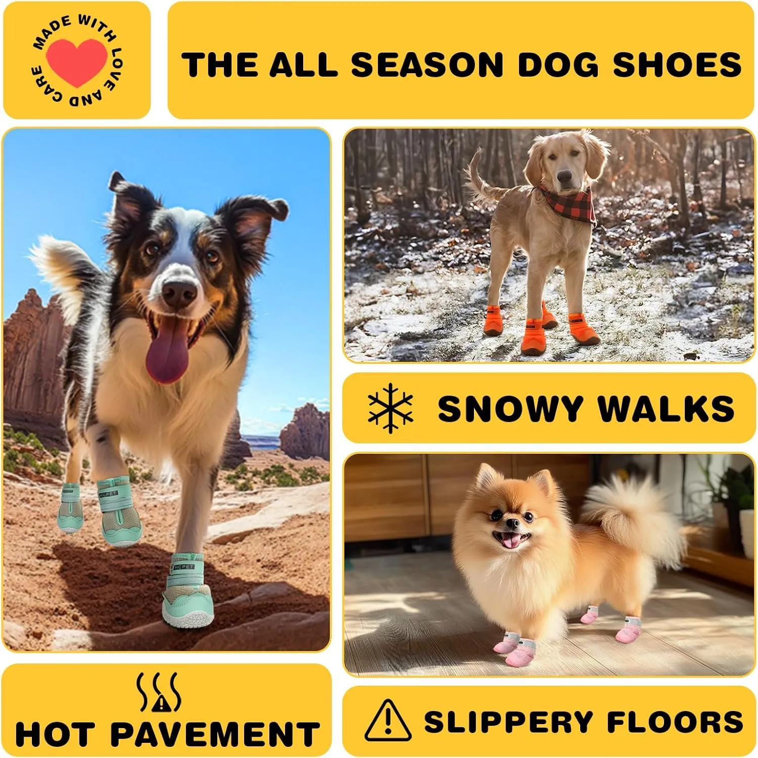 Hcpet Dog Shoes for Large Dogs, Waterproof Dog Booties for Small Medium Dogs, Anti-Slip Dog Boots & Paw Protectors for Hot Pavement Winter Snow Hiking with Reflective Straps Black Size 5
