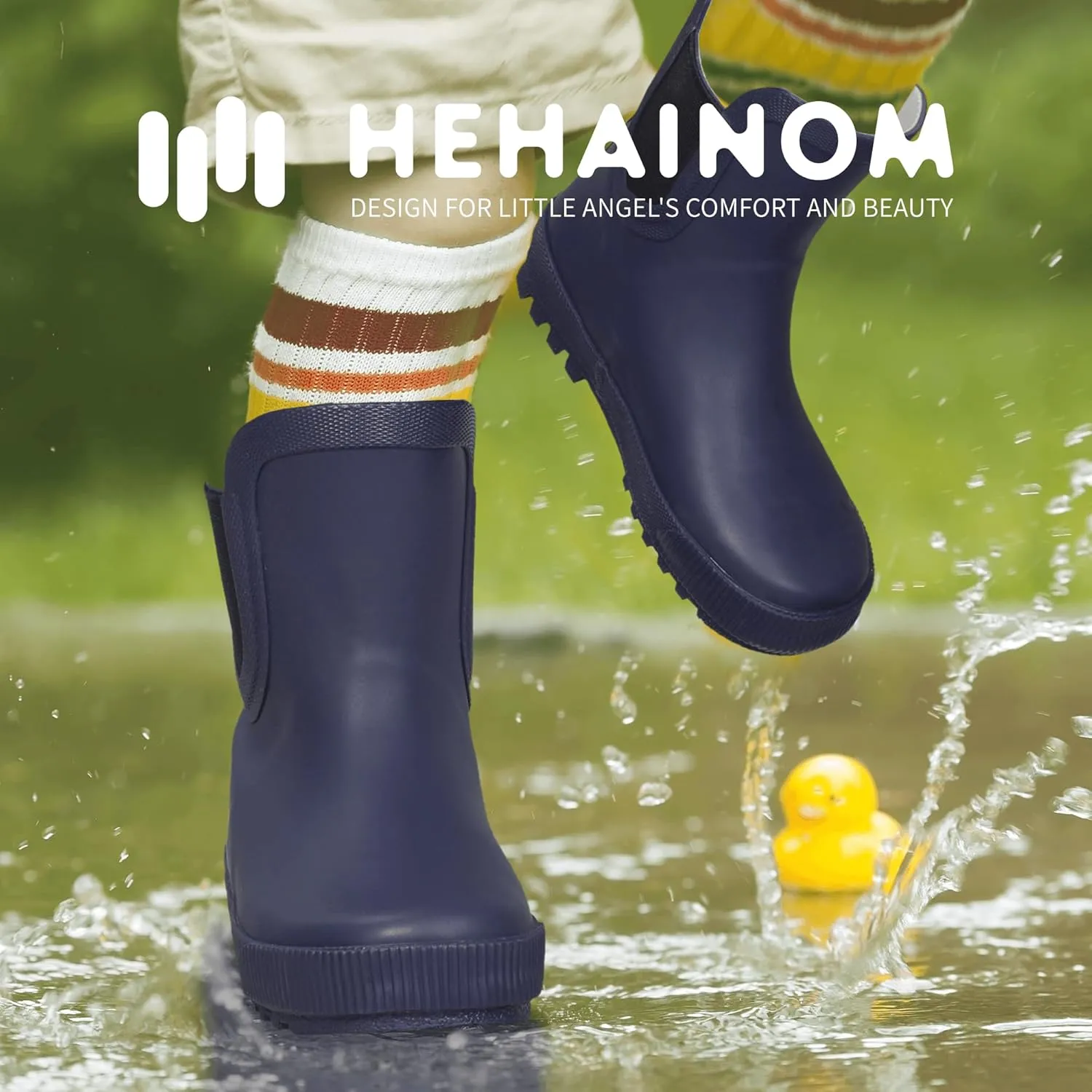 Hehainom Toddler Kids Rain Boots for Girls Boys Waterproof Rainboots Easy-on Light Weight Chelsea Rain Shoes