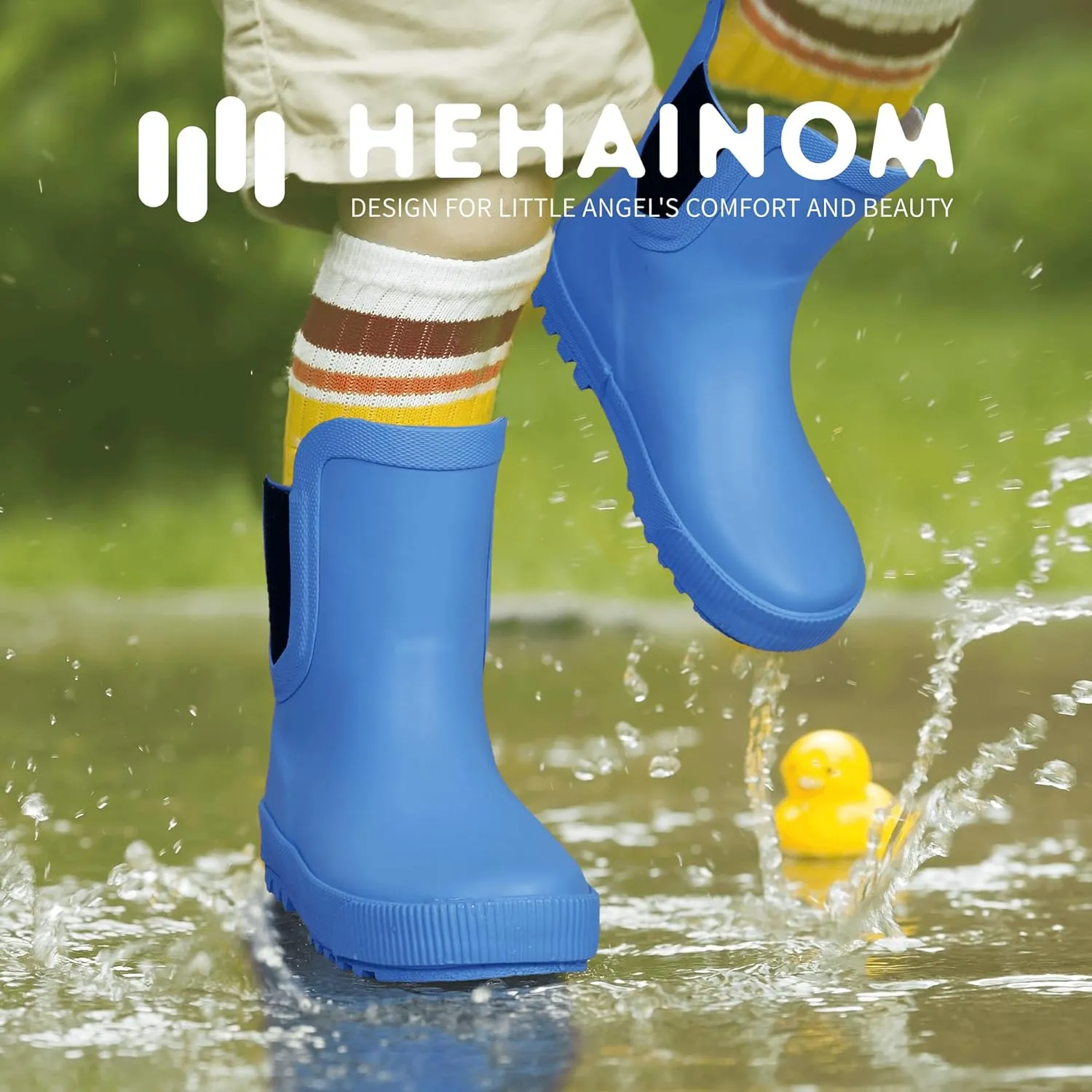 Hehainom Toddler Kids Rain Boots for Girls Boys Waterproof Rainboots Easy-on Light Weight Chelsea Rain Shoes
