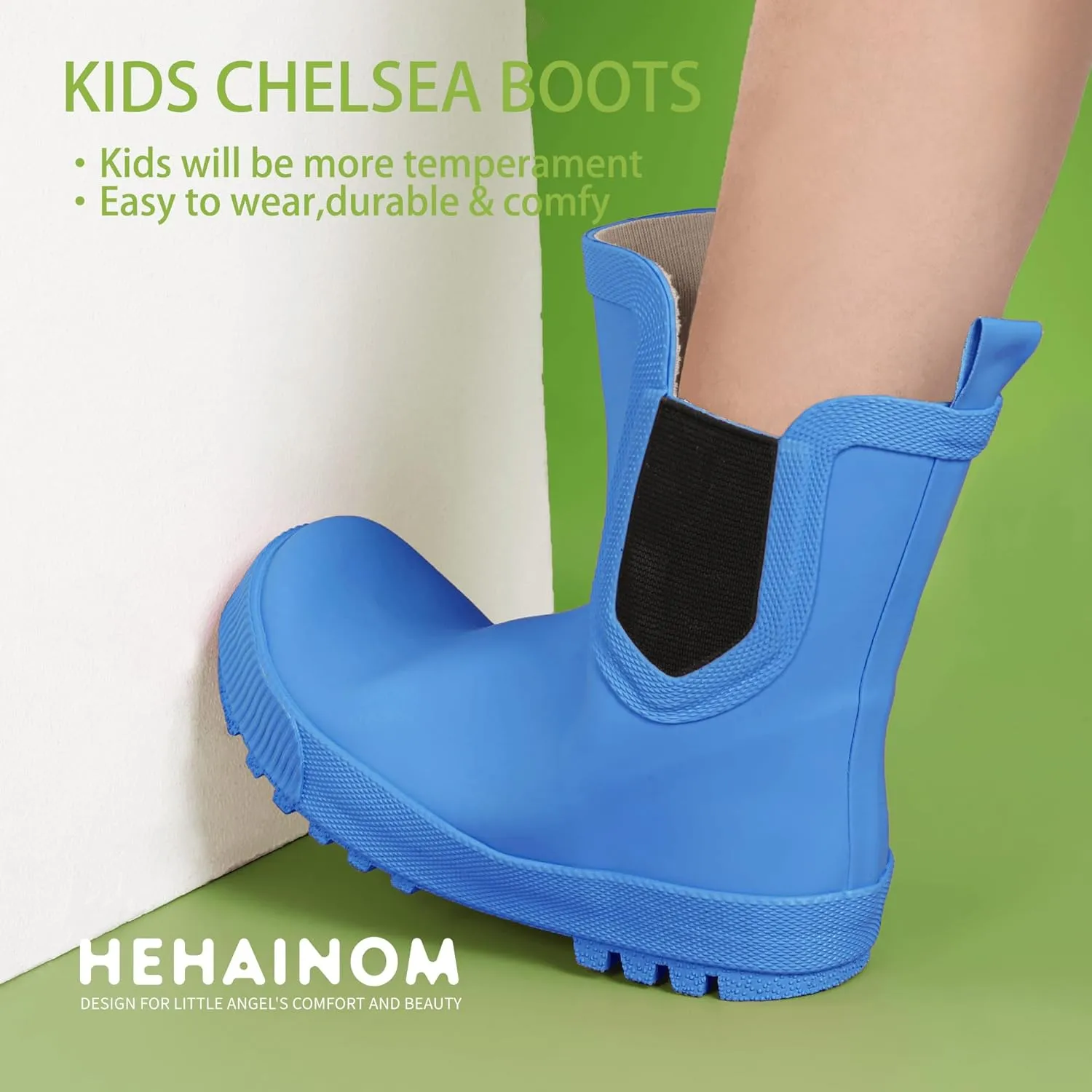 Hehainom Toddler Kids Rain Boots for Girls Boys Waterproof Rainboots Easy-on Light Weight Chelsea Rain Shoes