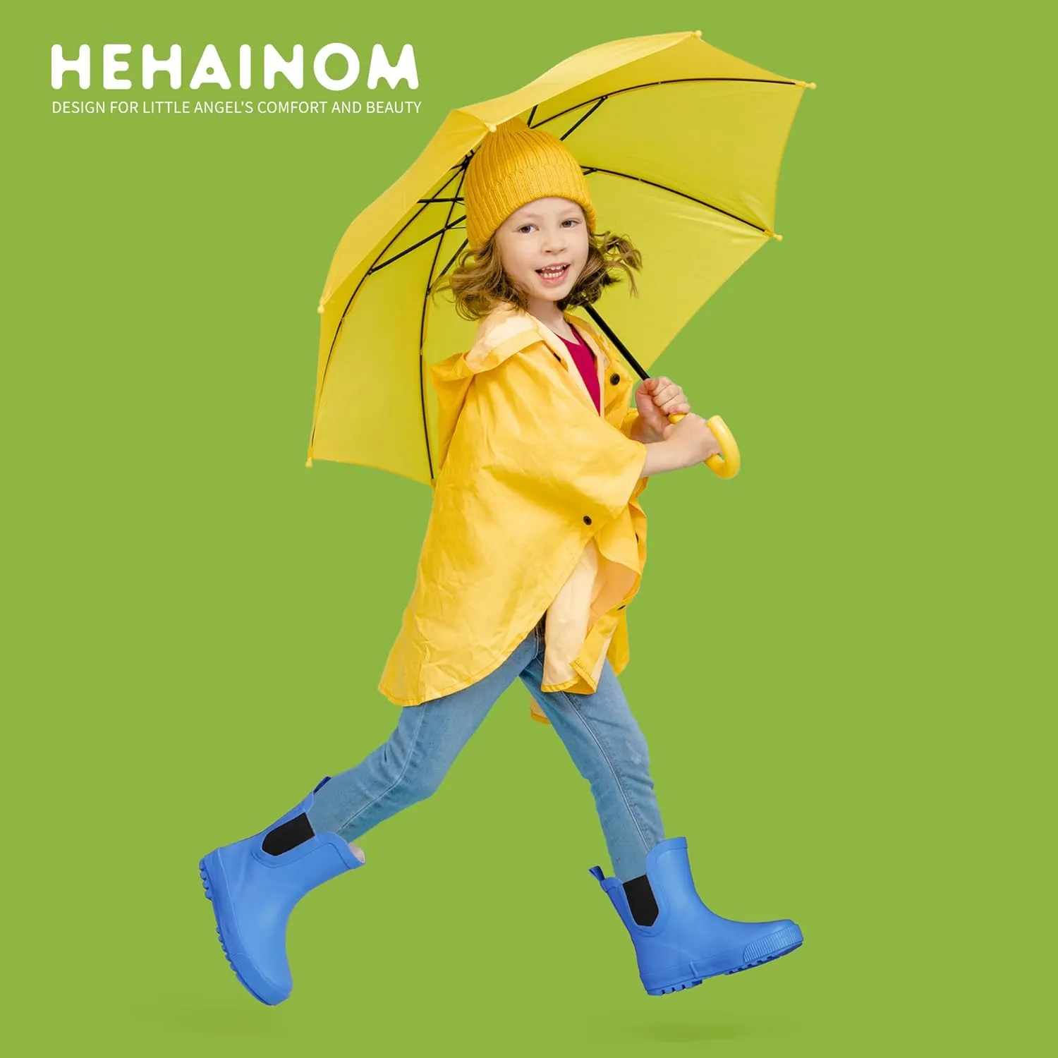Hehainom Toddler Kids Rain Boots for Girls Boys Waterproof Rainboots Easy-on Light Weight Chelsea Rain Shoes