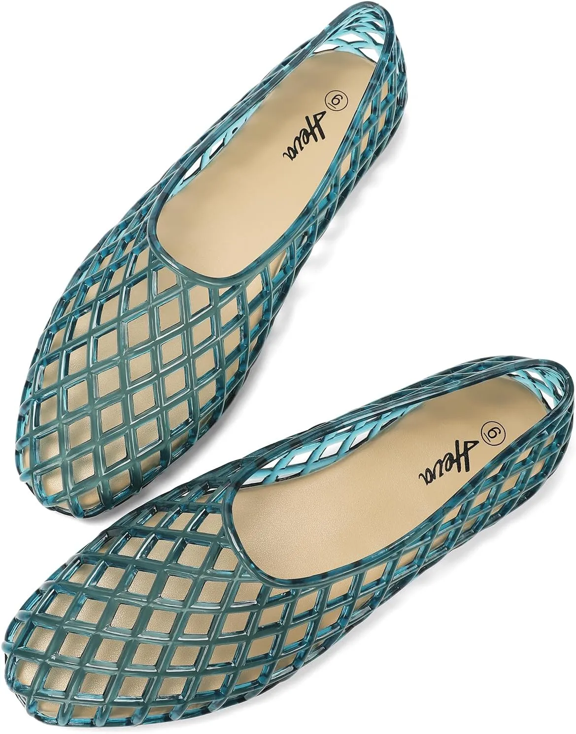 HEVA Women's Jelly Mesh Flats Breathable Clear Hollow Shoes Summer Beach Jellies Ballet Sandals