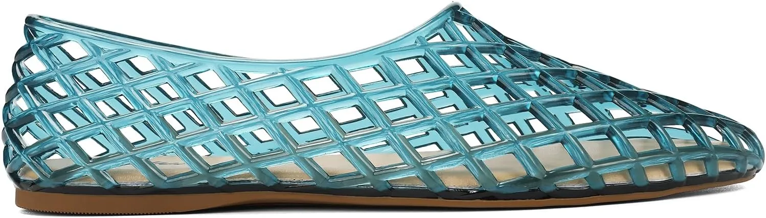 HEVA Women's Jelly Mesh Flats Breathable Clear Hollow Shoes Summer Beach Jellies Ballet Sandals