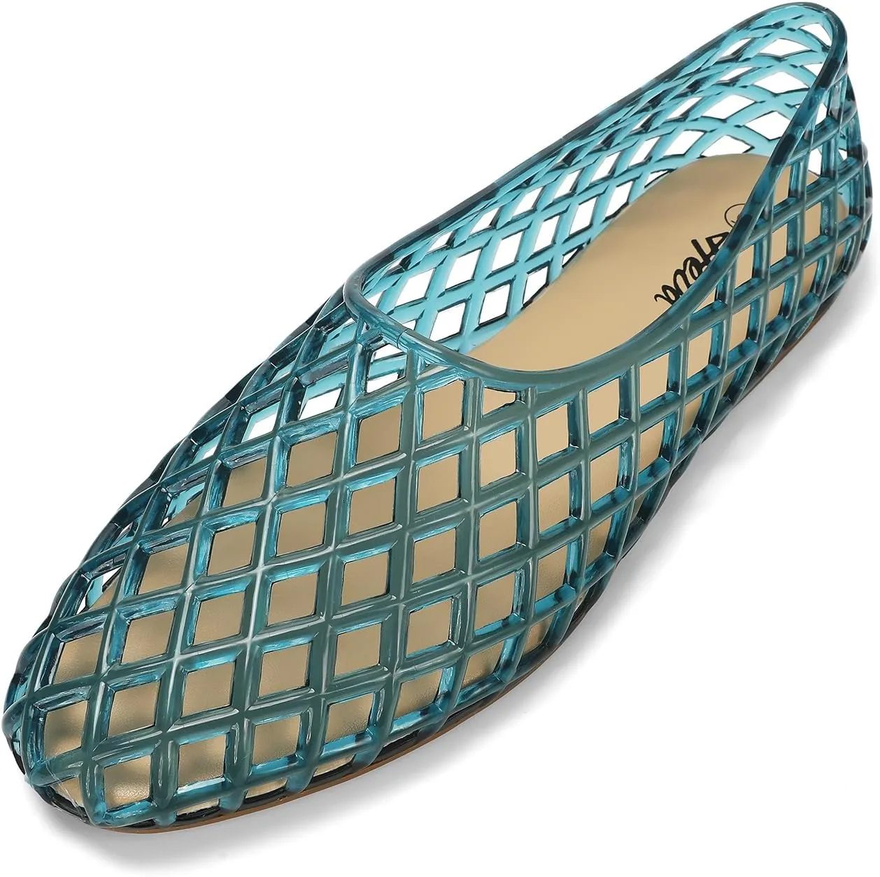HEVA Women's Jelly Mesh Flats Breathable Clear Hollow Shoes Summer Beach Jellies Ballet Sandals