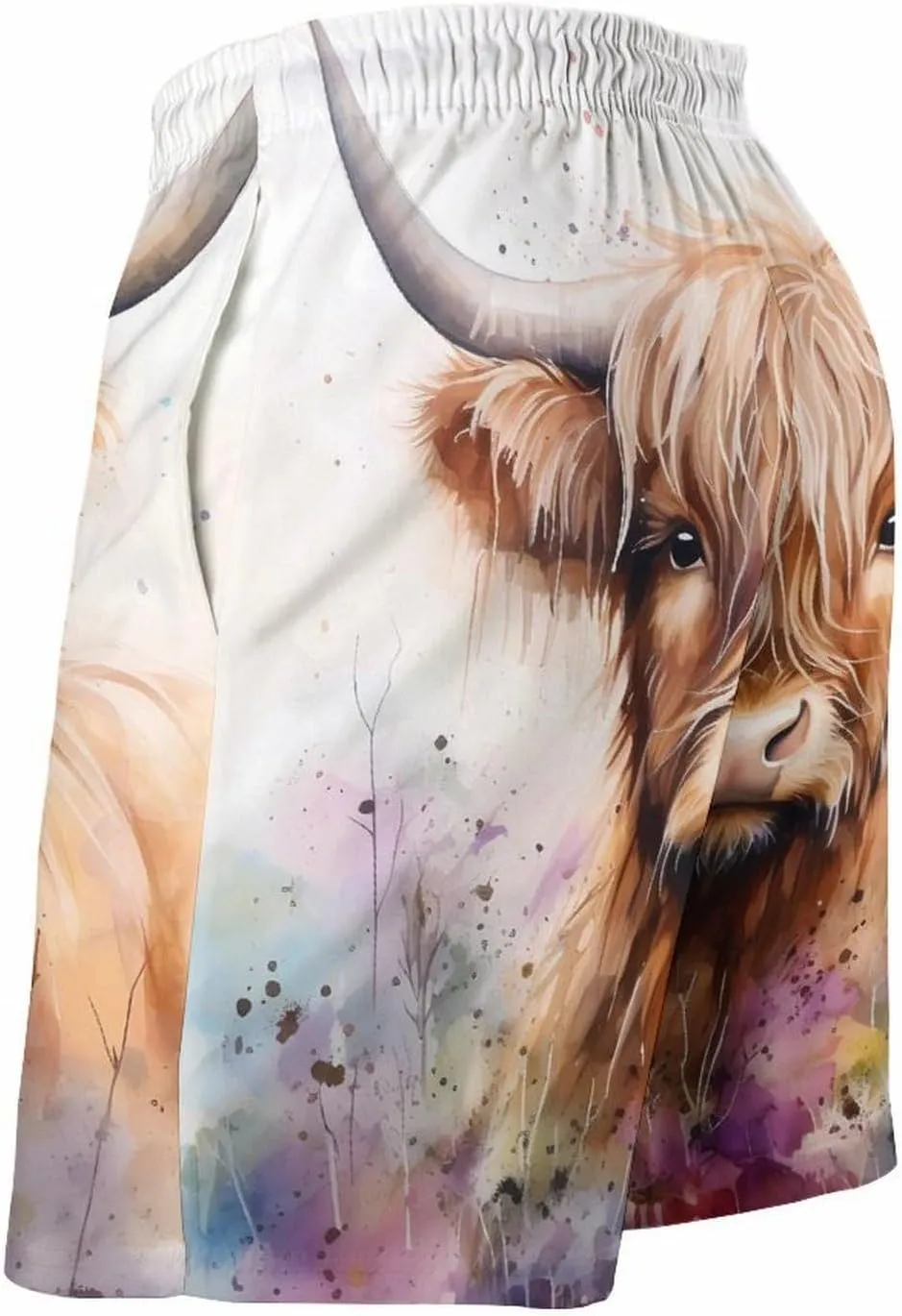 Highland Cow Watercolour Men's Swim Trunks Quick Dry Bathing Suit Swimming Shorts Beach Swimwear