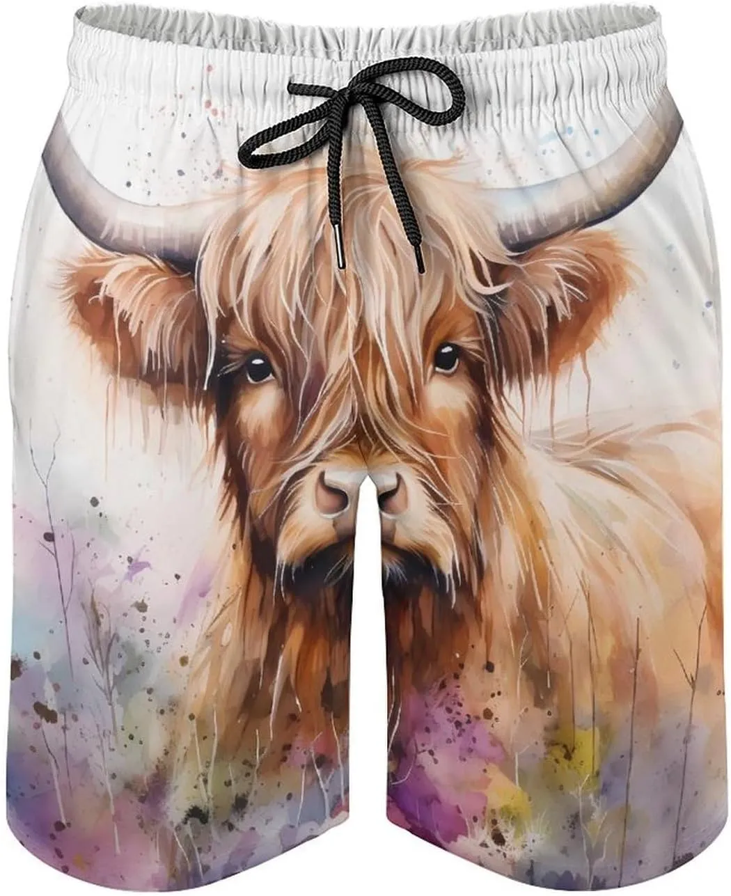 Highland Cow Watercolour Men's Swim Trunks Quick Dry Bathing Suit Swimming Shorts Beach Swimwear