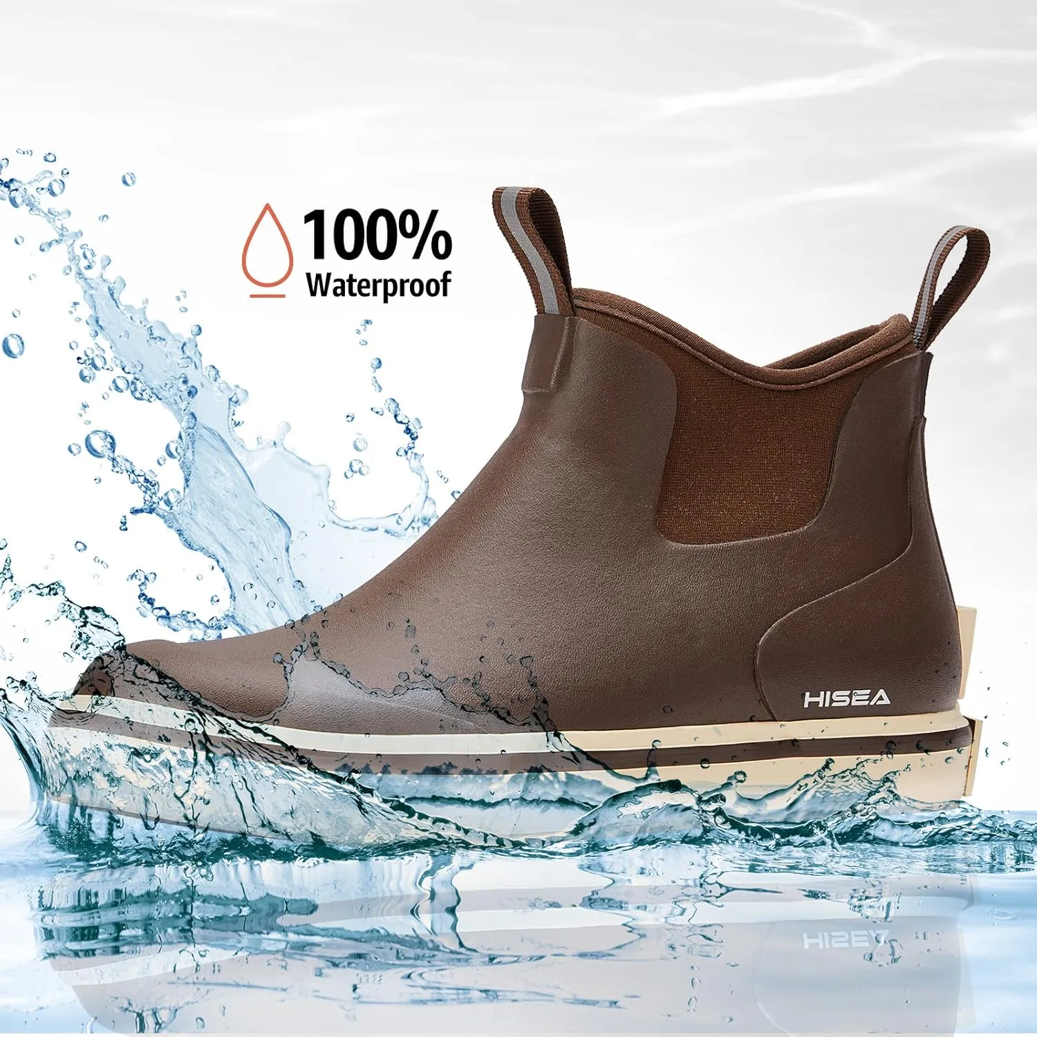 HISEA Men's Deck Boots Saltwater Fishing Booties Waterproof Ankle Rain Boots High Traction