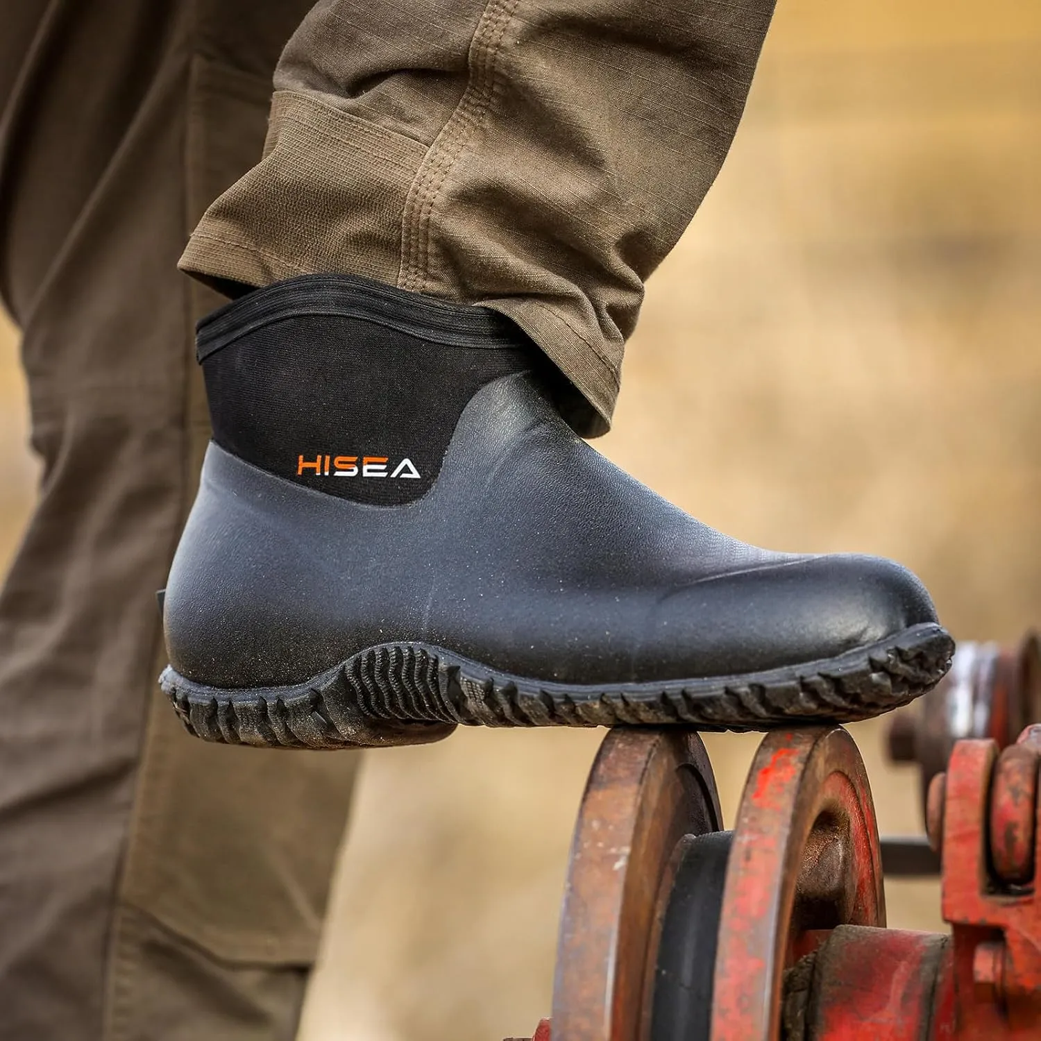 HISEA Men's Rain Boots, Ankle Height Garden Shoes Waterproof Insulated Rubber Neoprene Mud Boots Anti-Slip Outdoor Work Booties for Gardening Farming Camping Fishing and Yard Working