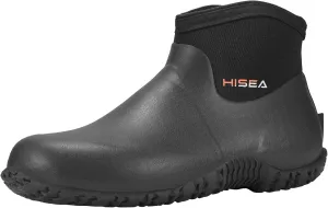 HISEA Men's Rain Boots, Ankle Height Garden Shoes Waterproof Insulated Rubber Neoprene Mud Boots Anti-Slip Outdoor Work Booties for Gardening Farming Camping Fishing and Yard Working