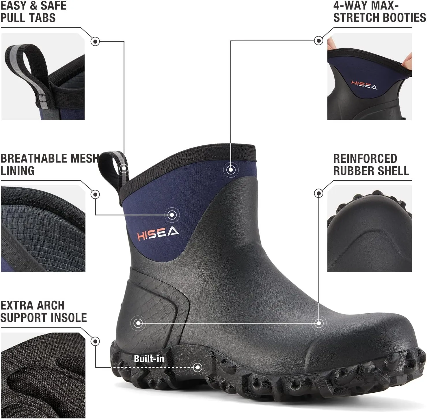 HISEA Men's Rubber Boots Ankle Rain Boots Waterproof Outdoor Mud Bootie for Lawn and Garden