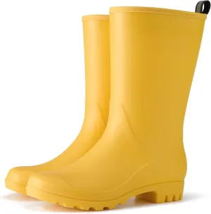 HISEA Women Rubber Boots Wide Calf Rain Boots Matte Surface Waterproof PVC Rubber Rain Boot Mid Height Rain Shoes for Outdoor Gardening Work Walking
