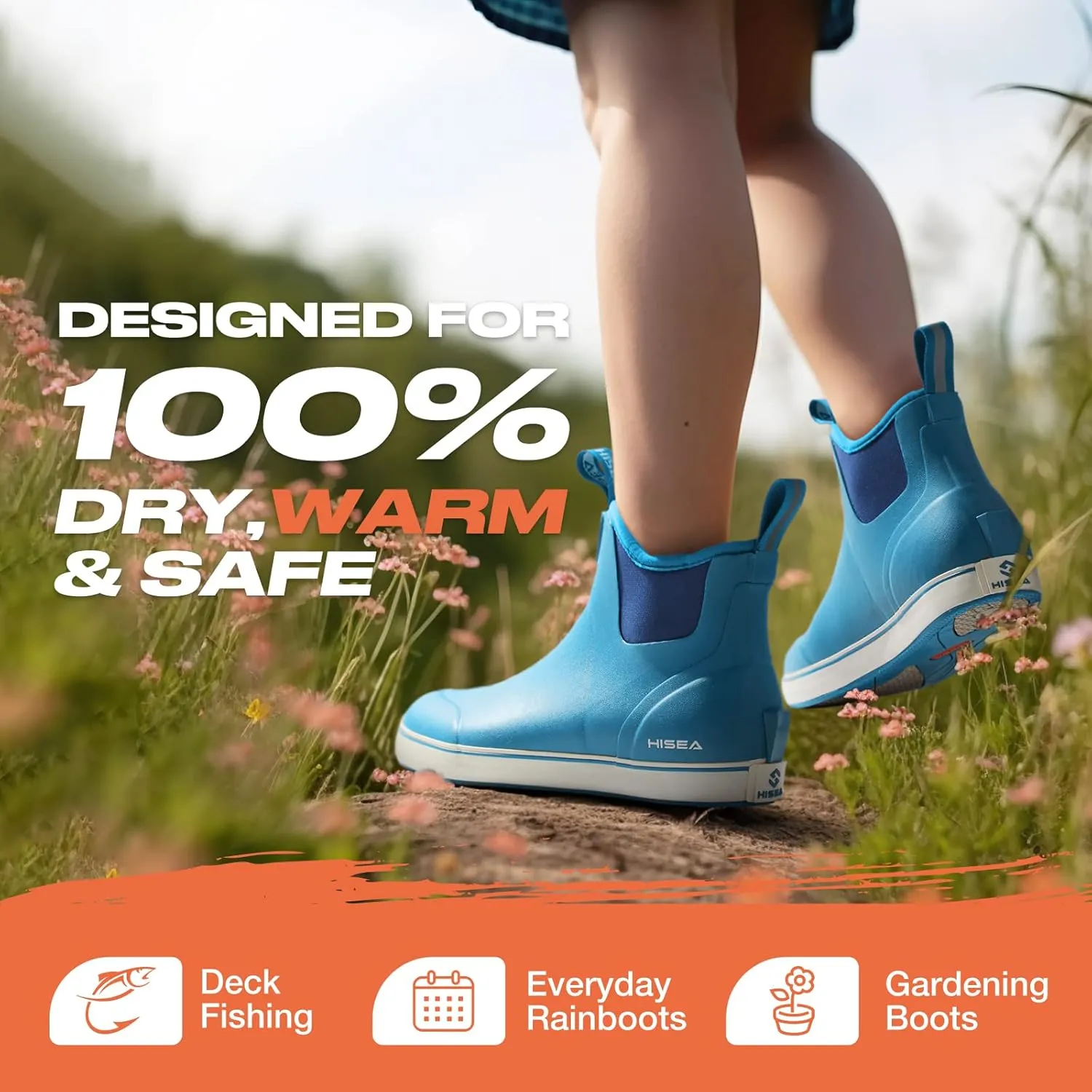 HISEA Women's Ankle Rain Boots, Rubber Fishing Deck Boots, Garden Boots for Women Waterproof