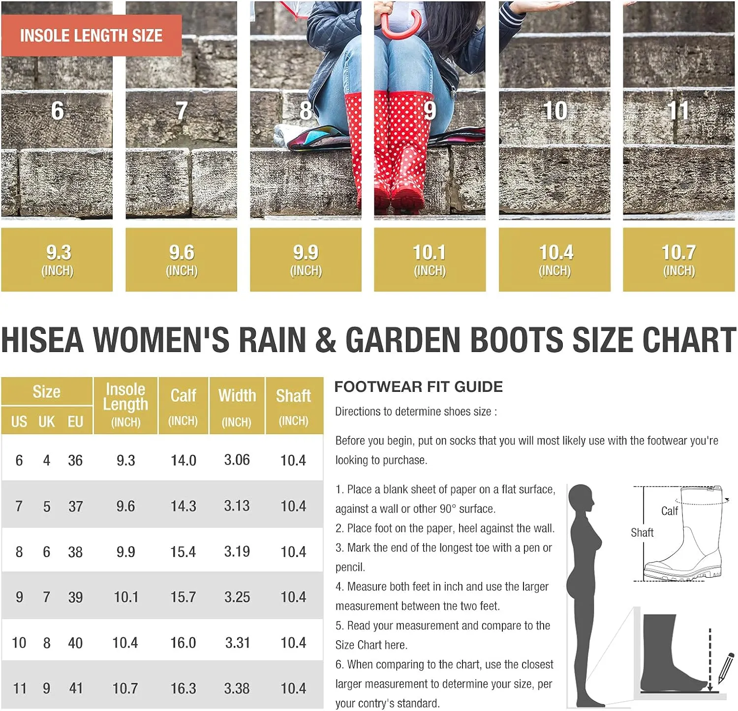 HISEA Women's Rain Boots Waterproof Mid Calf Garden Boots for Women
