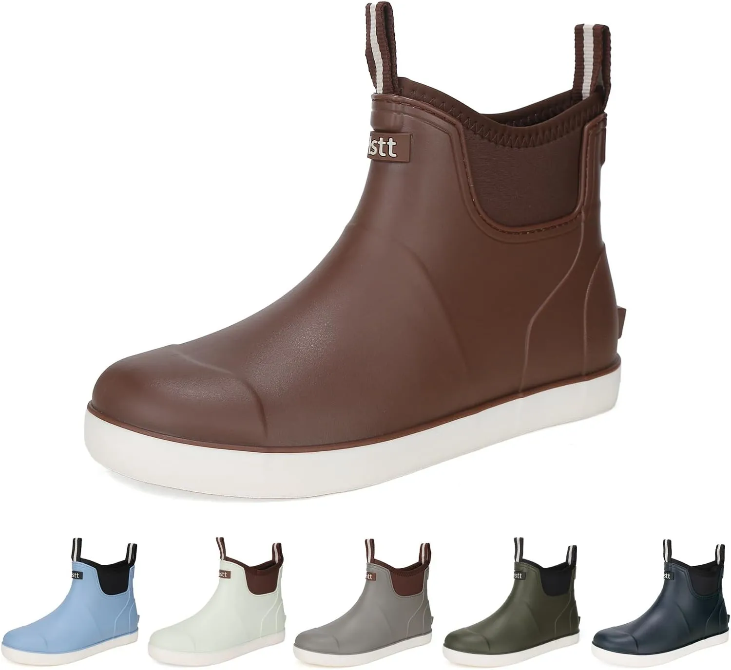 HSBDNZQ Men's Deck Boots, Deck Shoes Waterproof Rain Boots, Saltwater Rubber Ankle Boots, Non-Slip Garden Fishing Shoes for Boating Camping Sailing