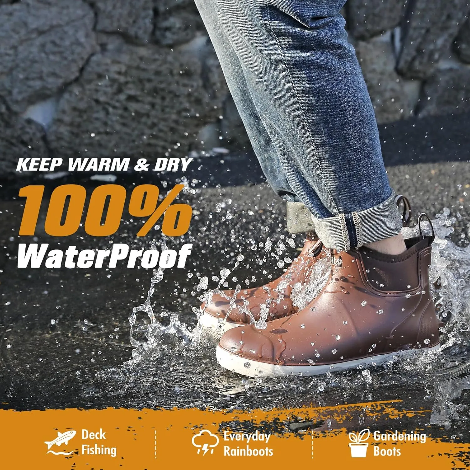 HSBDNZQ Men's Deck Boots, Deck Shoes Waterproof Rain Boots, Saltwater Rubber Ankle Boots, Non-Slip Garden Fishing Shoes for Boating Camping Sailing