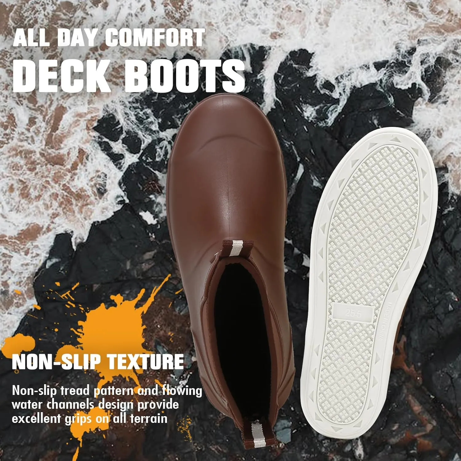 HSBDNZQ Men's Deck Boots, Deck Shoes Waterproof Rain Boots, Saltwater Rubber Ankle Boots, Non-Slip Garden Fishing Shoes for Boating Camping Sailing