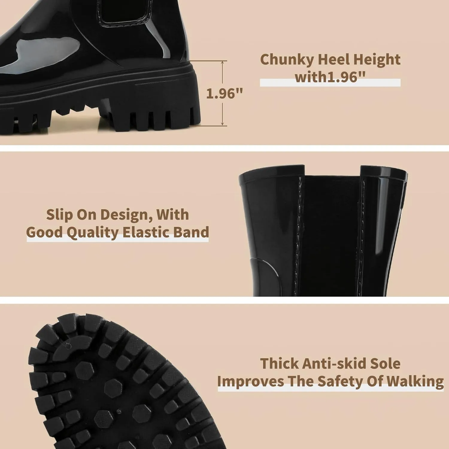 Hsttgsr Rain Boots for Women, Waterproof PVC Rubber Garden Boots Womens Chelsea Boots Short Platfrom Rain Boots, Anti-Slip Elastic Slip On Rainboots Garden Rain Shoes for Yard Farm Outdoor Work