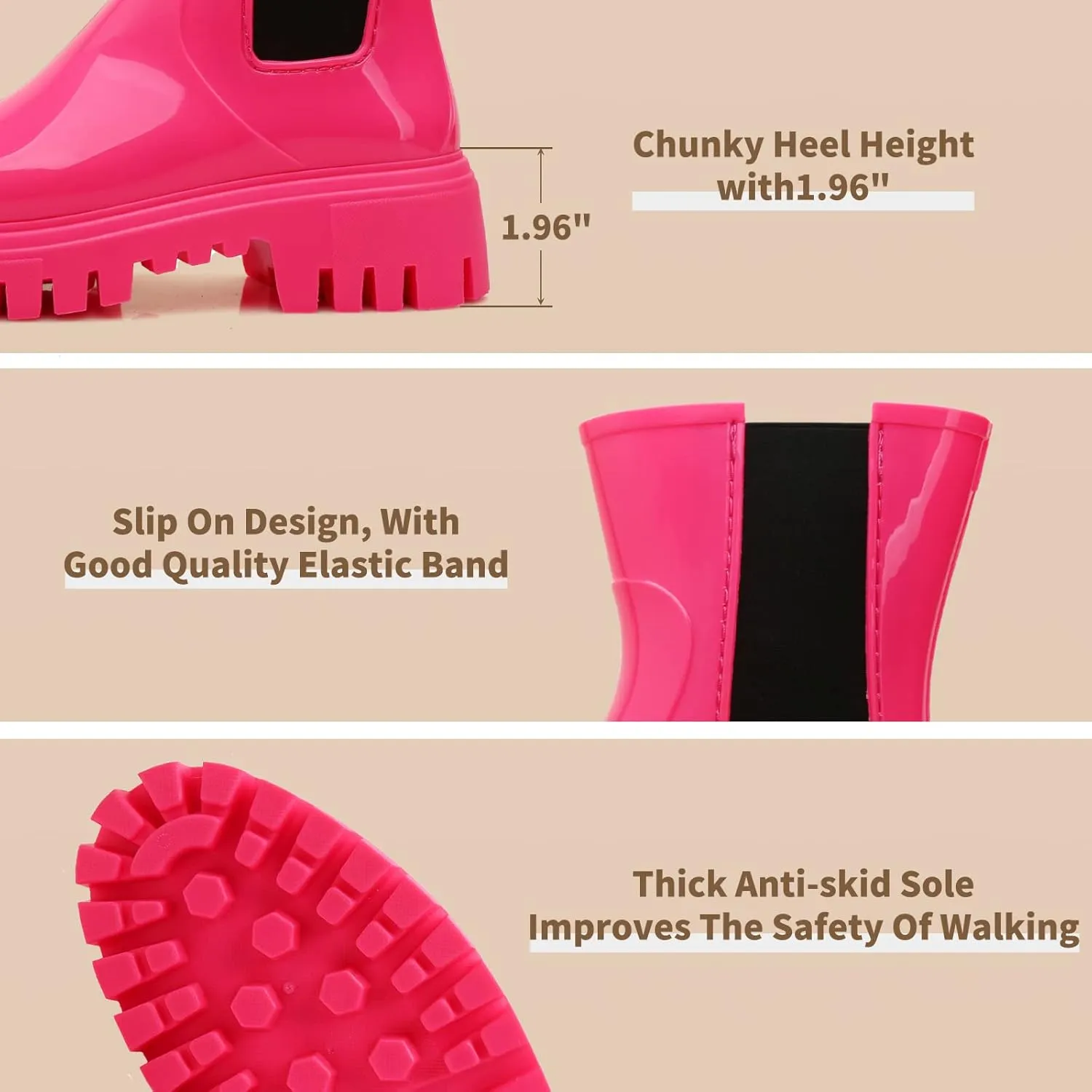 Hsttgsr Rain Boots for Women, Waterproof PVC Rubber Garden Boots Womens Chelsea Boots Short Platfrom Rain Boots, Anti-Slip Elastic Slip On Rainboots Garden Rain Shoes for Yard Farm Outdoor Work