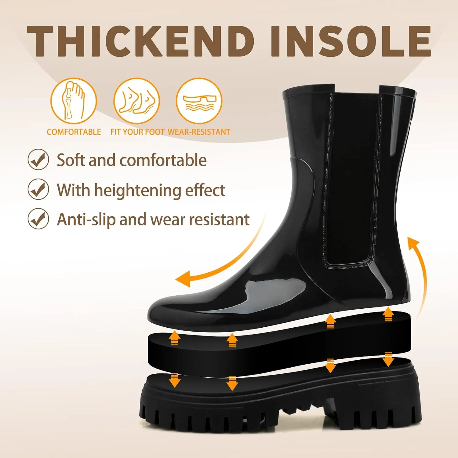 Hsttgsr Rain Boots for Women, Waterproof PVC Rubber Garden Boots Womens Chelsea Boots Short Platfrom Rain Boots, Anti-Slip Elastic Slip On Rainboots Garden Rain Shoes for Yard Farm Outdoor Work