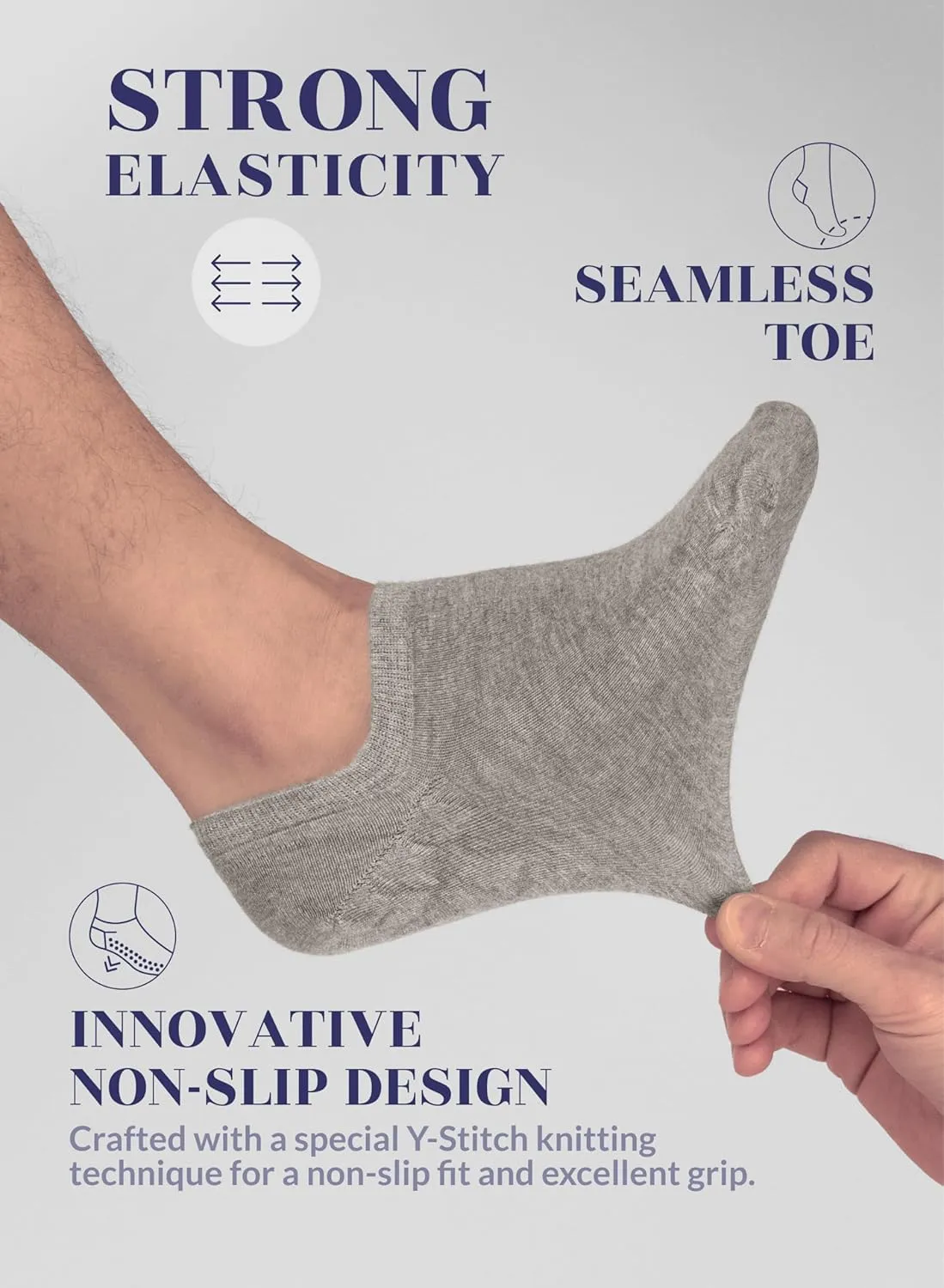 Hugh Ugoli Men Bamboo No Show Socks, Non Slip, Soft,Thin, Low Cut, Seamless Toe, Shoe Size: 11-13/8-11 6&12 Pairs