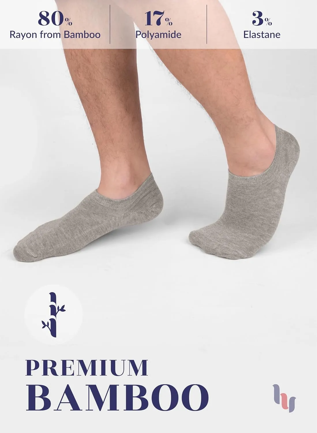 Hugh Ugoli Men Bamboo No Show Socks, Non Slip, Soft,Thin, Low Cut, Seamless Toe, Shoe Size: 11-13/8-11 6&12 Pairs