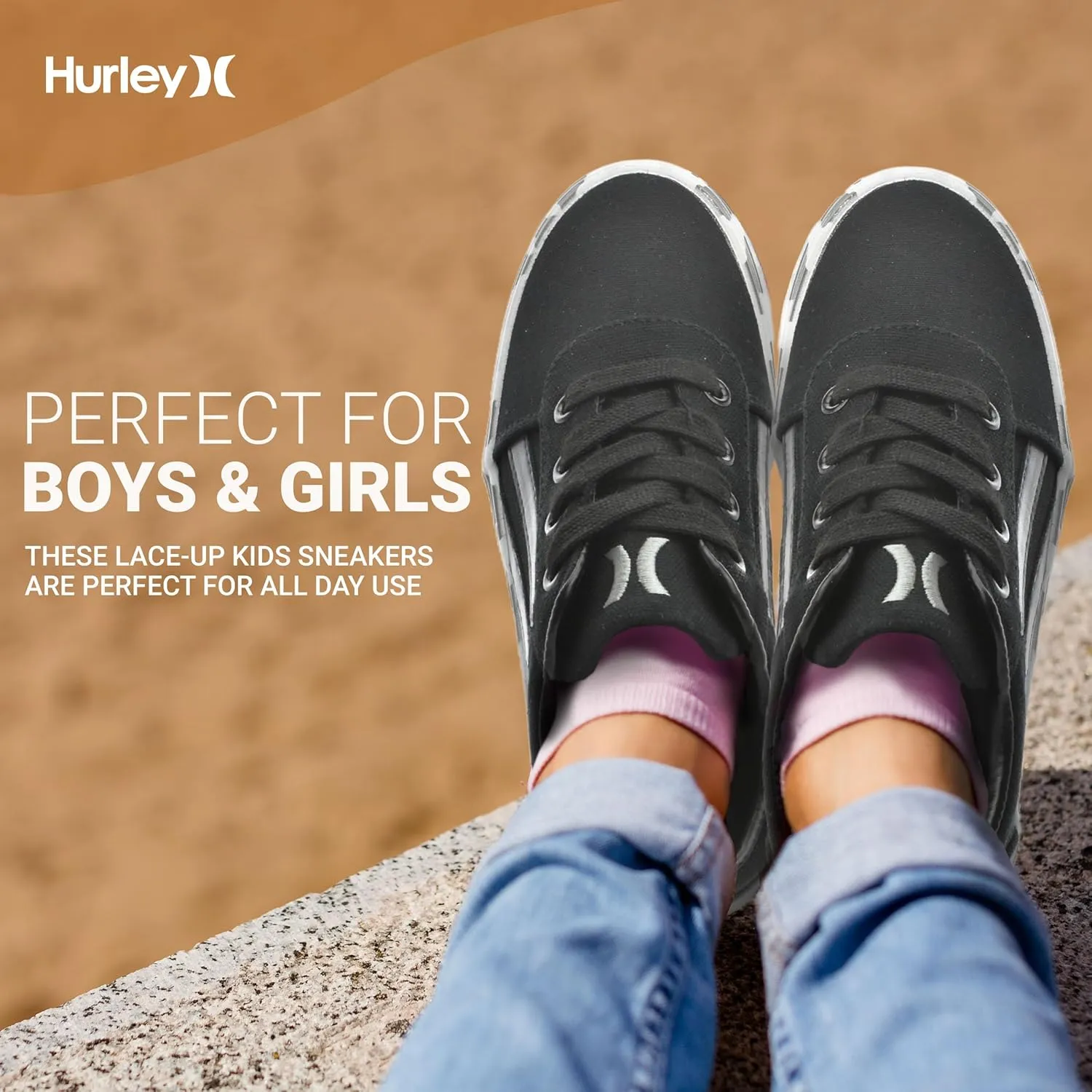 Hurley Boardy Kids Lace Up Canvas Sneakers – Low Cut Skateboarding Shoes for Kids, Sports Shoes for Boys and Girls