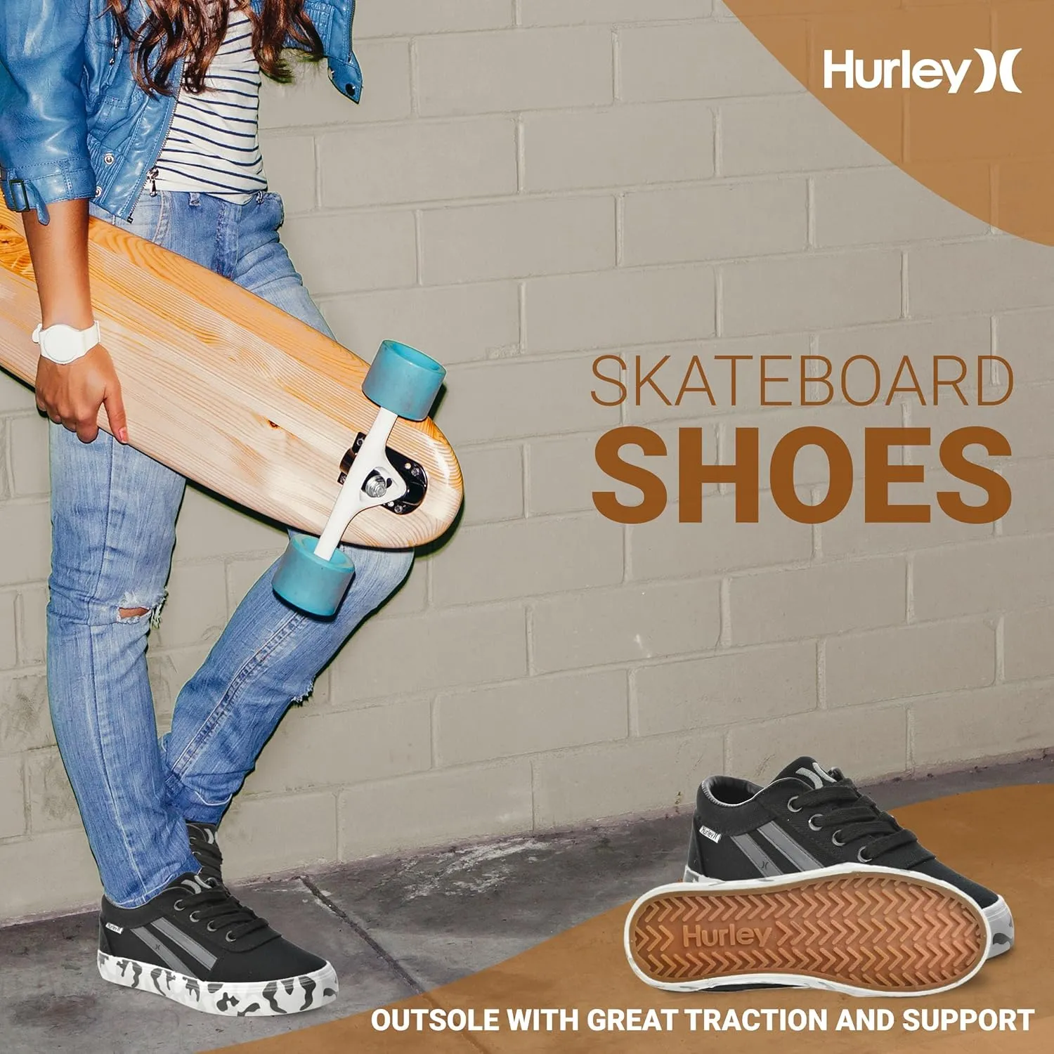 Hurley Boardy Kids Lace Up Canvas Sneakers – Low Cut Skateboarding Shoes for Kids, Sports Shoes for Boys and Girls