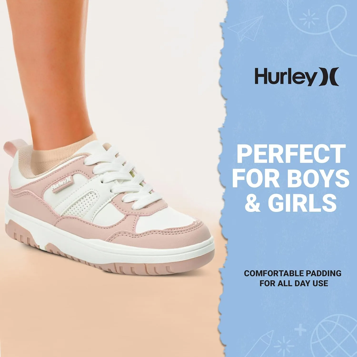 Hurley Kids' Jason Low Cut Sneakers, Lace Up Sneaker Shoes for Kids, Sports Shoes for Boys and Girls, Padded Sneakers with Durable Outsoles, Basketball Shoes for Kids