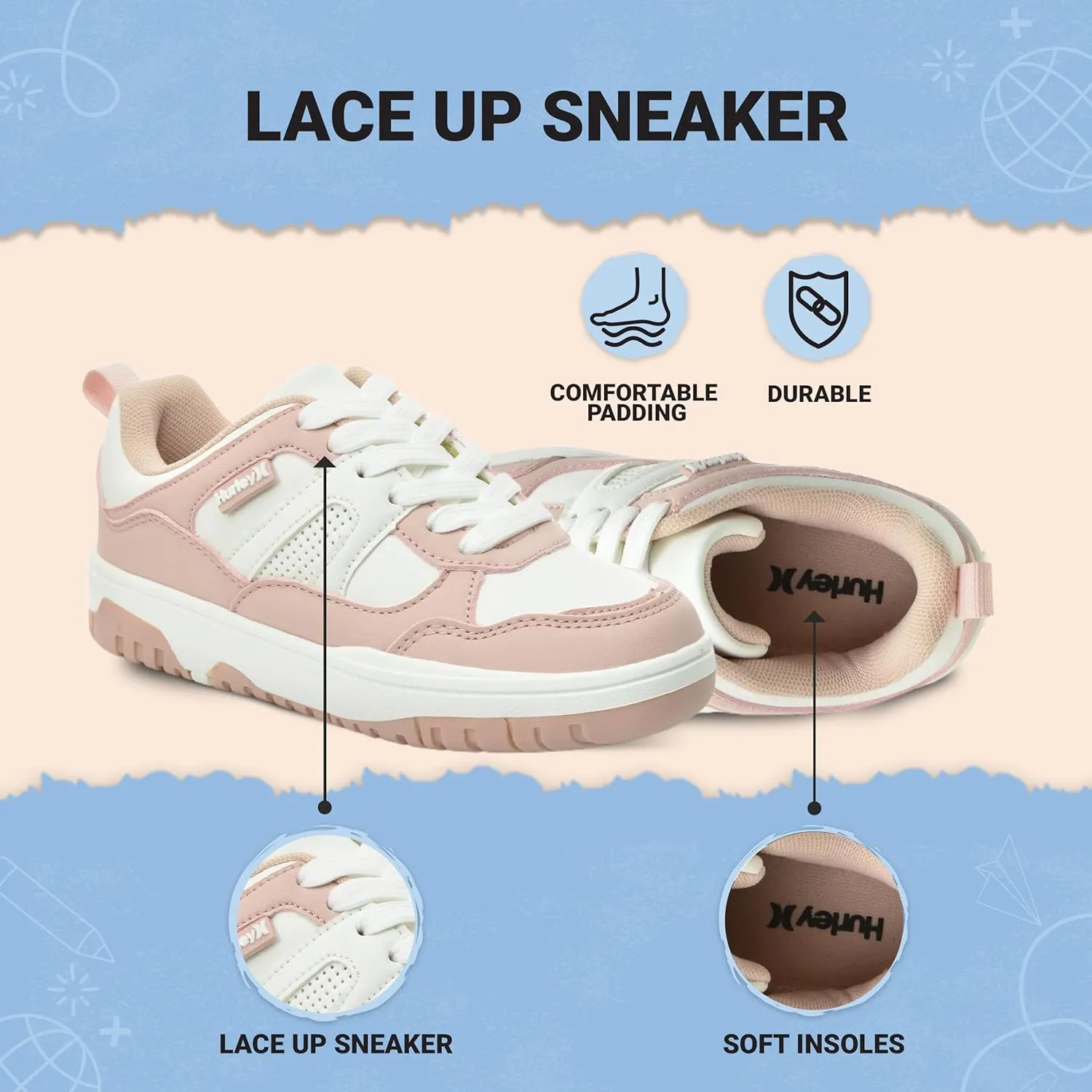 Hurley Kids' Jason Low Cut Sneakers, Lace Up Sneaker Shoes for Kids, Sports Shoes for Boys and Girls, Padded Sneakers with Durable Outsoles, Basketball Shoes for Kids