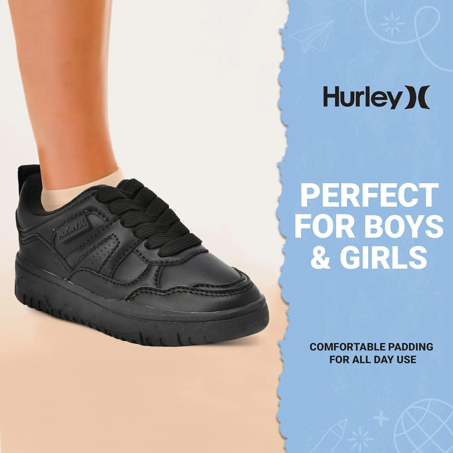 Hurley Kids' Jason Low Cut Sneakers, Lace Up Sneaker Shoes for Kids, Sports Shoes for Boys and Girls, Padded Sneakers with Durable Outsoles, Basketball Shoes for Kids