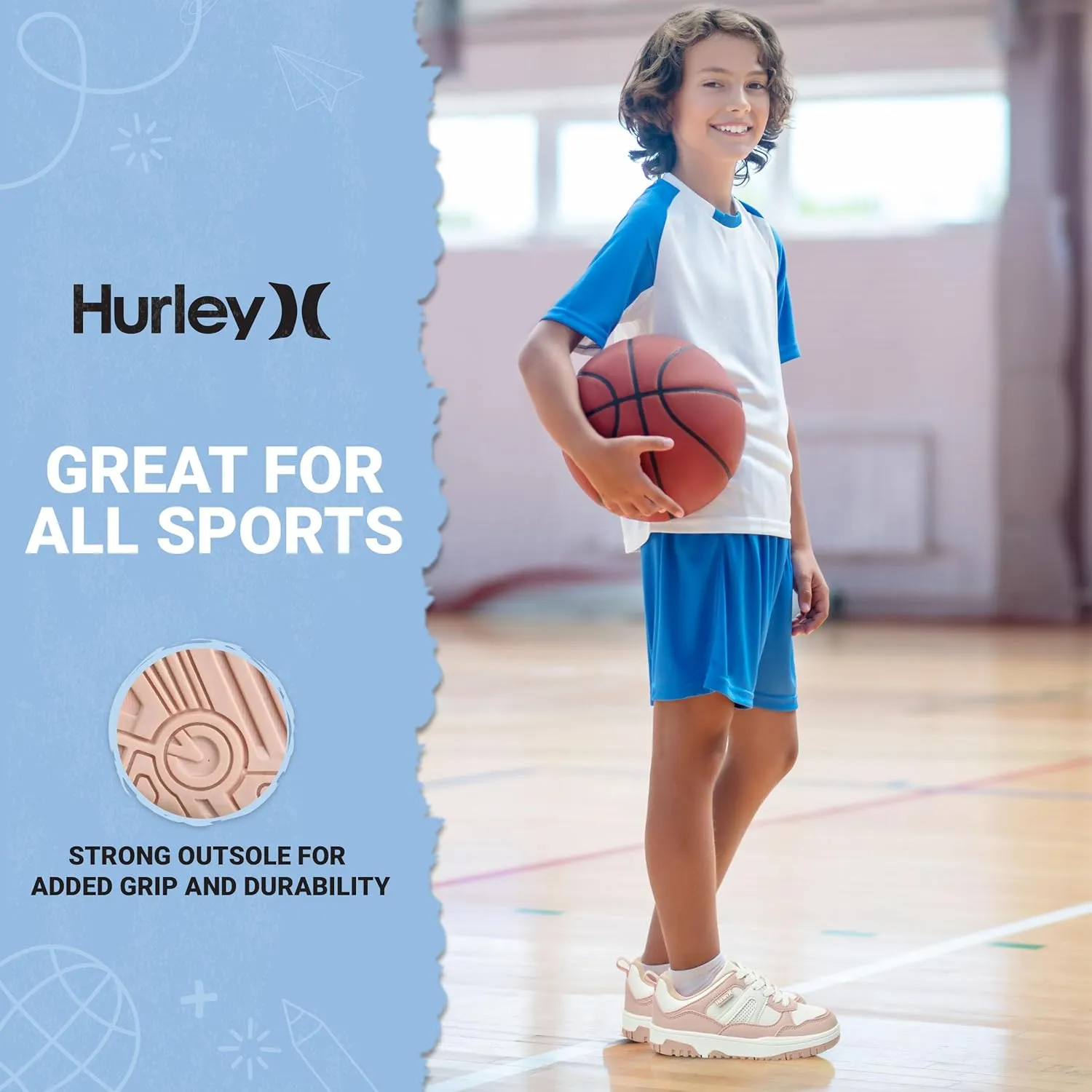 Hurley Kids' Jason Low Cut Sneakers, Lace Up Sneaker Shoes for Kids, Sports Shoes for Boys and Girls, Padded Sneakers with Durable Outsoles, Basketball Shoes for Kids