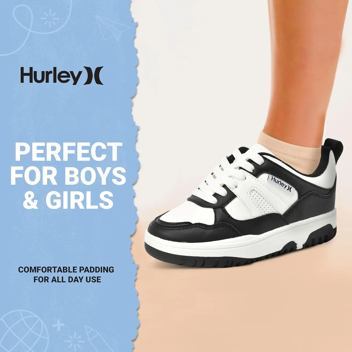 Hurley Kids' Jason Low Cut Sneakers, Lace Up Sneaker Shoes for Kids, Sports Shoes for Boys and Girls, Padded Sneakers with Durable Outsoles, Basketball Shoes for Kids