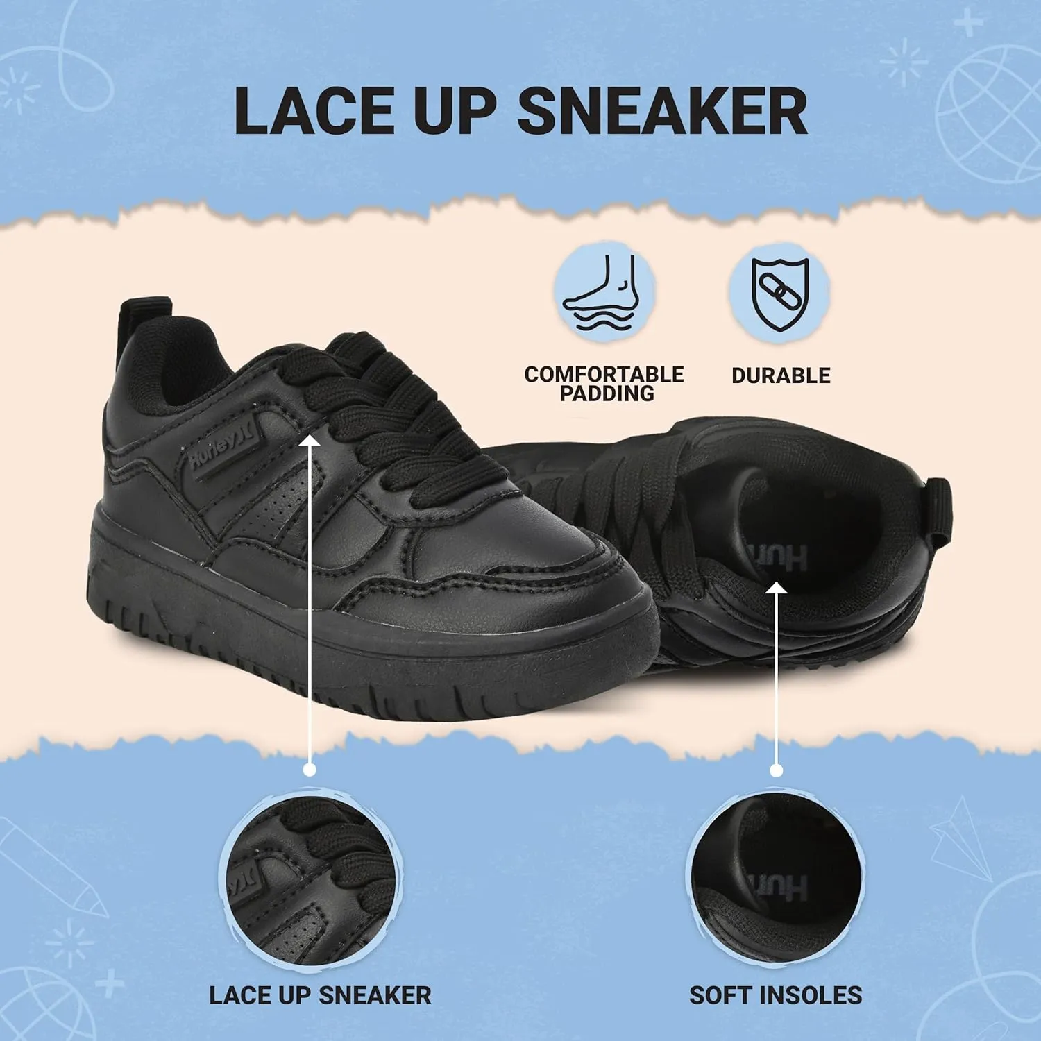 Hurley Kids' Jason Low Cut Sneakers, Lace Up Sneaker Shoes for Kids, Sports Shoes for Boys and Girls, Padded Sneakers with Durable Outsoles, Basketball Shoes for Kids
