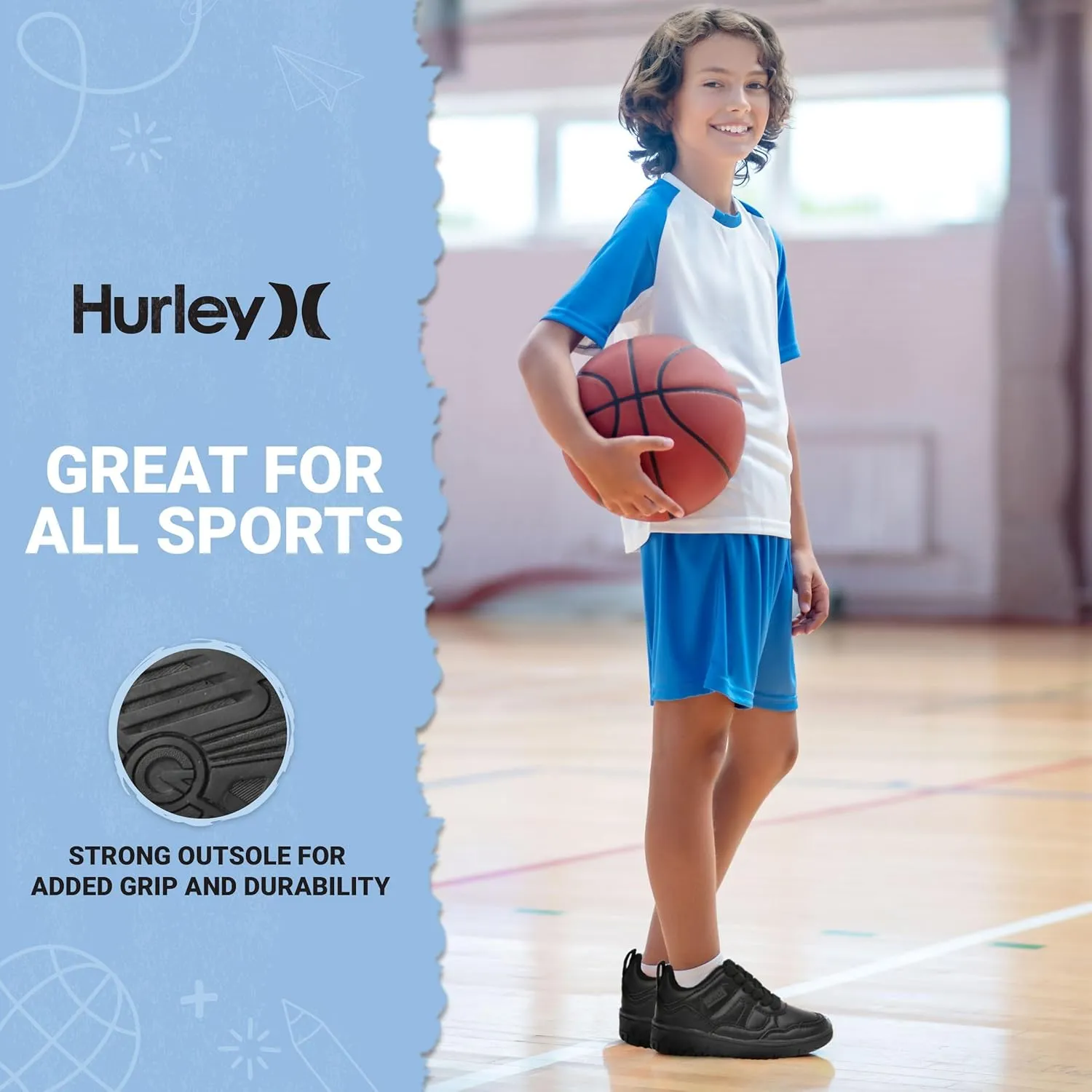 Hurley Kids' Jason Low Cut Sneakers, Lace Up Sneaker Shoes for Kids, Sports Shoes for Boys and Girls, Padded Sneakers with Durable Outsoles, Basketball Shoes for Kids