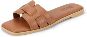 IDIFU Women's Flat Sandals Slip On Open Square Toe Slide Sandals for Women Comfortable Summer Dressy Cute Ladies Casual Trendy Fancy Fashion Cross Strap Beach Wedding Dress Sandals