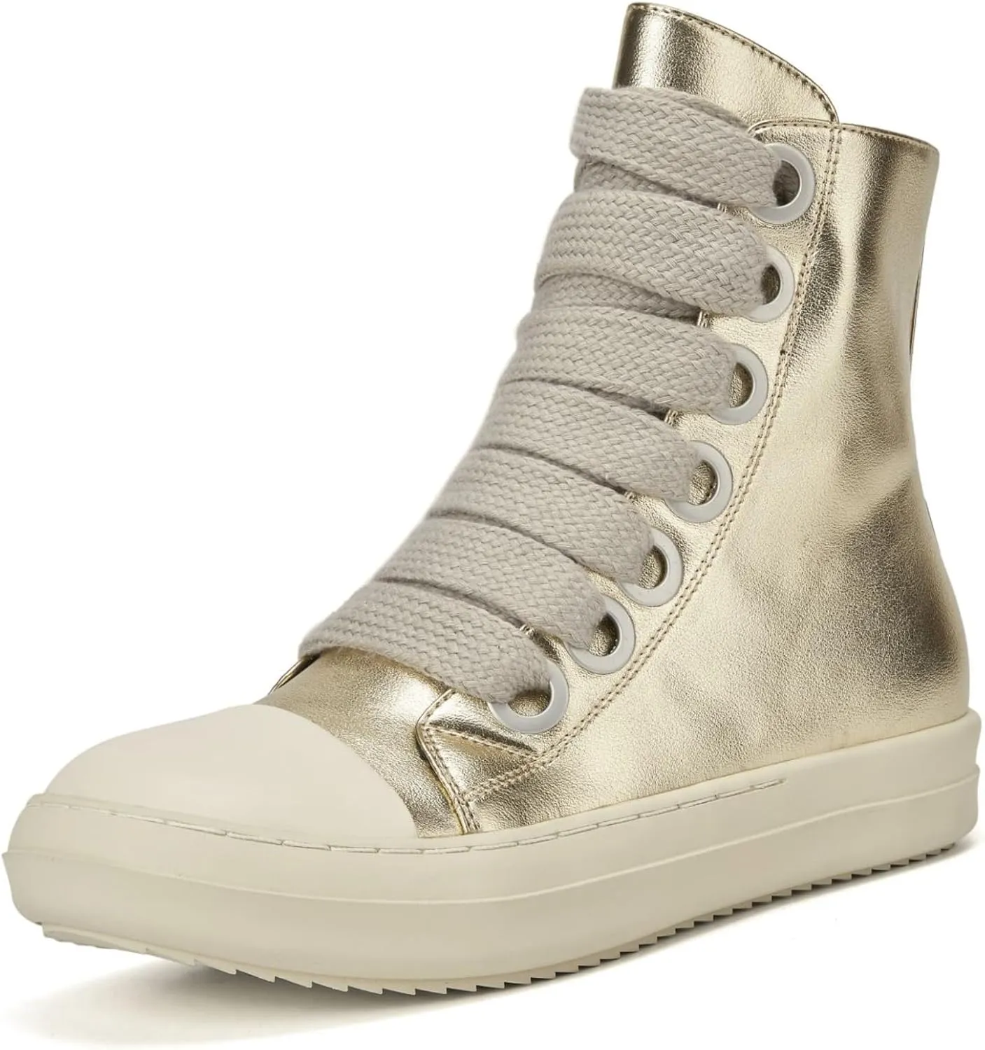 IMPREMEY Women's High Top Sneakers Lace Up PU Leather Shoes with Thick Soles and Zipper, Fashionable Walking Shoes