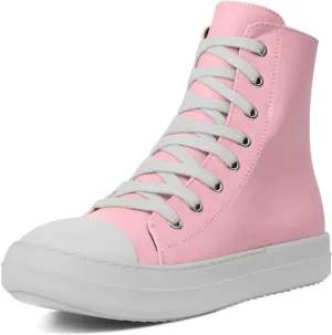 IMPREMEY Women's High Top Sneakers Lace Up PU Leather Shoes with Thick Soles and Zipper, Fashionable Walking Shoes