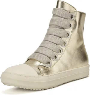 IMPREMEY Women's High Top Sneakers Lace Up PU Leather Shoes with Thick Soles and Zipper, Fashionable Walking Shoes
