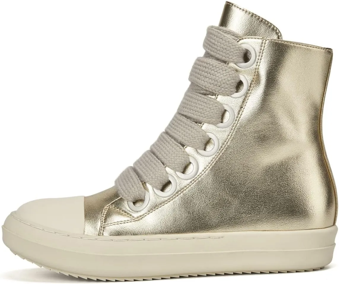 IMPREMEY Women's High Top Sneakers Lace Up PU Leather Shoes with Thick Soles and Zipper, Fashionable Walking Shoes