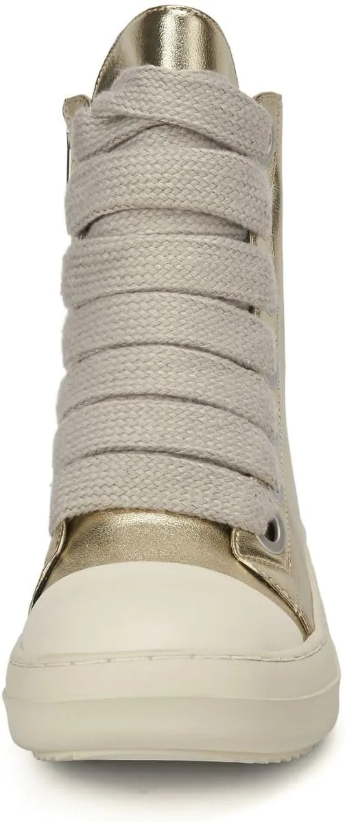 IMPREMEY Women's High Top Sneakers Lace Up PU Leather Shoes with Thick Soles and Zipper, Fashionable Walking Shoes