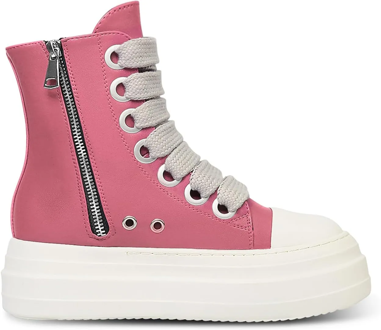 IMPREMEY Women's High Top Sneakers Lace Up PU Leather Shoes with Thick Soles and Zipper Rough Tape, Fashionable Walking Shoes