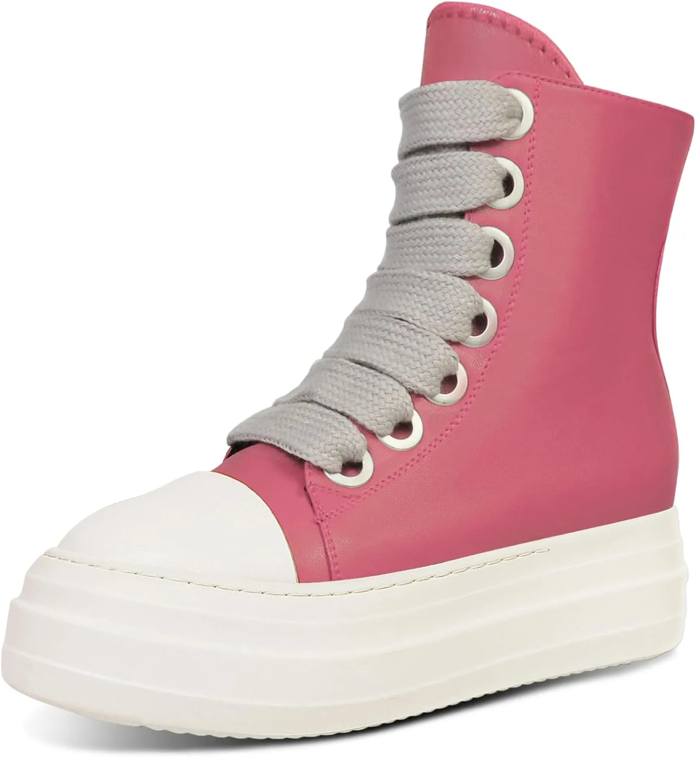 IMPREMEY Women's High Top Sneakers Lace Up PU Leather Shoes with Thick Soles and Zipper Rough Tape, Fashionable Walking Shoes