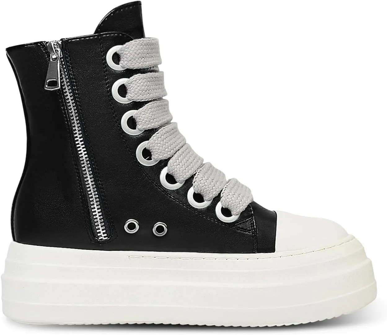 IMPREMEY Women's High Top Sneakers Lace Up PU Leather Shoes with Thick Soles and Zipper Rough Tape, Fashionable Walking Shoes