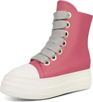 IMPREMEY Women's High Top Sneakers Lace Up PU Leather Shoes with Thick Soles and Zipper Rough Tape, Fashionable Walking Shoes