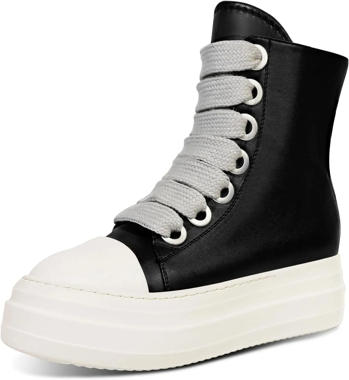 IMPREMEY Women's High Top Sneakers Lace Up PU Leather Shoes with Thick Soles and Zipper Rough Tape, Fashionable Walking Shoes